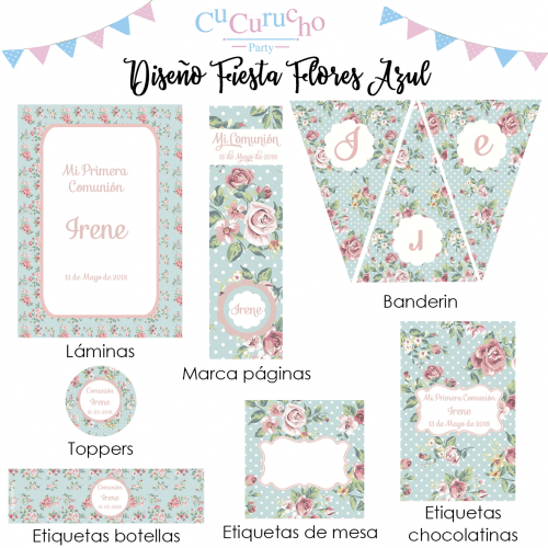 kit-imprimible-estampado-flores-azul