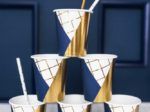 vaso azul dorado cuadriculado