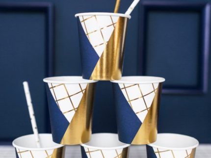 vaso azul dorado cuadriculado