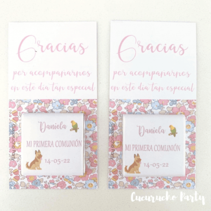 Chocolatinas con tarjetas agradecimiento
