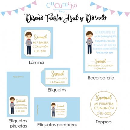 Kit de fiesta azul y dorado