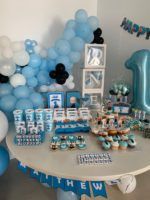 mesa dulce kits cumpleaños con globos, banderines y decoración de cumpleaños